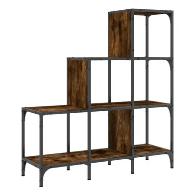 vidaXL Bookcase Bookshelf Side Cabinet Smoked Oak Engineered Wood and Metal