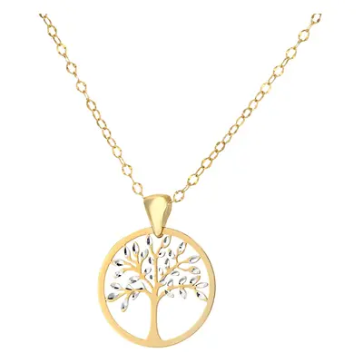 Jewelco London 9ct White & Yellow Gold Trace Tree of Life Pendant Trace Chain Necklace inch 46cm