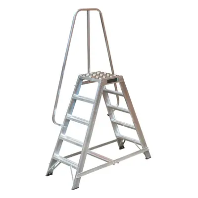 1m Heavy Duty Double Sided Fixed Step Ladders Safety Handrail & Wide Platform