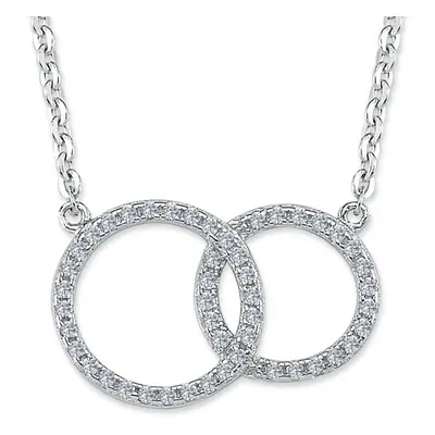 Jewelco London Rhodium Sterling Silver CZ Interlocked Hoop Rings 1.1mm Pendant Necklace 16" + 1"