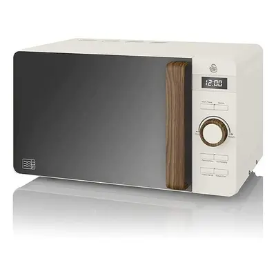 Swan 20L Nordic Digital LED Microwave, Power Levels, Wood Effect Handle, Soft Touch Housing and 