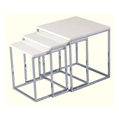 Seconique Charisma Living Room Nest of Tables - White Gloss with Chrome Legs