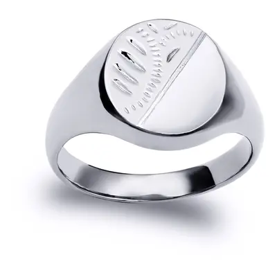 (S) Jewelco London Solid Rhodium-plated Sterling Silver Diamond Cut Round Oval Signet Ring - ARN