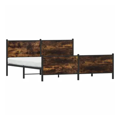 vidaXL Metal Bed Frame with Headboard and Footboard Smoked Oak Super King