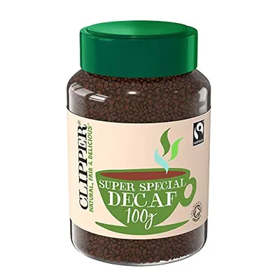 Clipper Organic Medium Roast Decaf Arabica Coffee | 6x 100g Jars Decaffeinated Instant Coffee | 