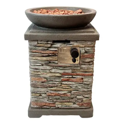 Gas Fire Pit Stone Outdoor Garden Square Propane Patio Heater Lava Rocks & Cover