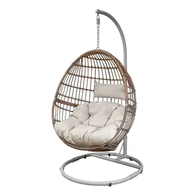 Egg Hanging Swing Chair, Wicker Rattan Basket, Steel Frame, Single - DG60