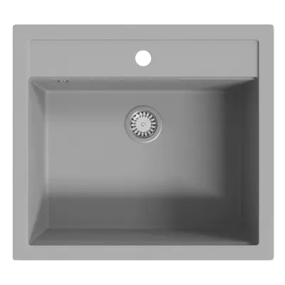 vidaXL Granite Kitchen Sink Single Basin Grey Overmount with Basket Strainer