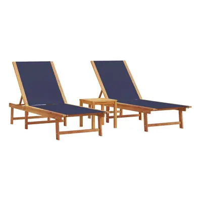 vidaXL Sun Loungers pcs with Table Blue Solid Wood Acacia and Textilene