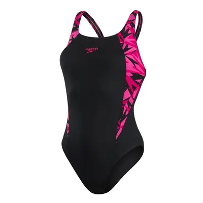 (8 UK, Black/Pink) Speedo Womens/Ladies Boom Muscleback Logo One Piece Swimsuit