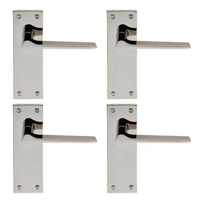 4x PAIR Flat Straight Handle on Slim Latch Backplate x 50mm Polished Nickel