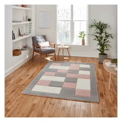 (Grey / Pink, x cm) Think Rugs Brooklyn BRK04 Box Checkers Geometric Rugs Multi Colour Small Ext