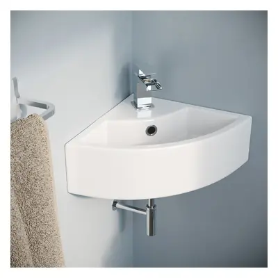 Tulla x 325mm Small Quarter Corner Wall Mounted Basin with Mixer Tap and Waste