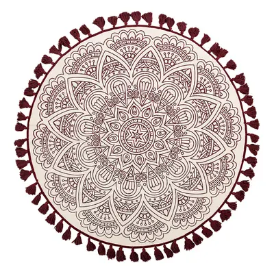 Round Area Rug Mandala Pattern Ã¸ cm Cream and Red AYAKLI