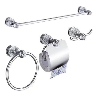 4 piece Chrome Brass Bathroom Accessories Set European Bathroom Hardware Set Crystal Towel Bar