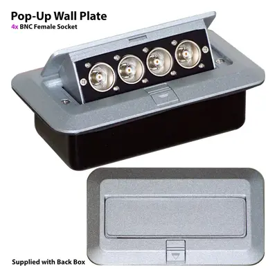 PRO Pop Up Wall Floor Plate & Back Box 4x (Quad) BNC Sockets CCTV Camera & DVR