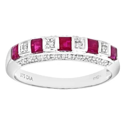 (J) Jewelco London Ladies 9ct White Gold Diamond and Ruby Eternity Ring