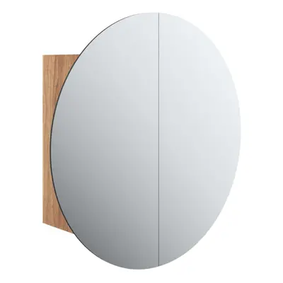 (Oak, cm) vidaXL Bathroom Cabinet with Round Mirror and LED Cabinet Storage Cupboard