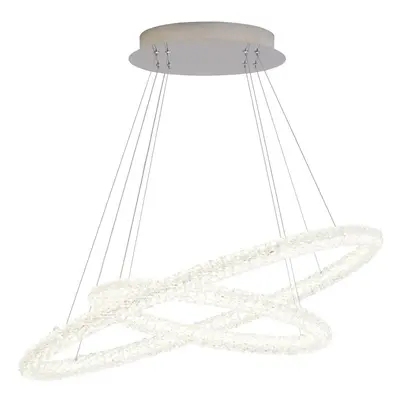 LED Oval Ring Ceiling Pendant Chrome Clear Crystal