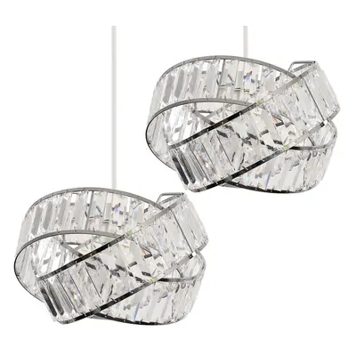 Pair of - Polished Chrome & Clear Acrylic Jewel Intertwined Rings Design Ceiling Pendant Light S