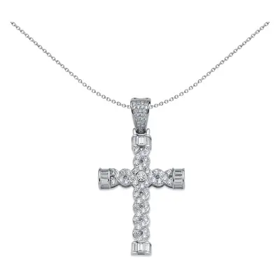 Jewelco London Rhodium Plated Sterling Silver Round Cubic Zirconia Platted Twist Cross Pendant N