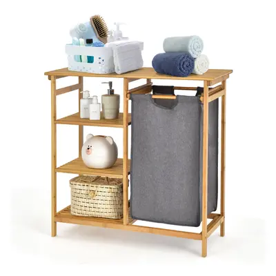 Bamboo Laundry Hamper Stand 3-tier Laundry Organizer with Removable Sliding Bag