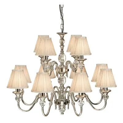 Diana Ceiling Pendant Chandelier Bright Nickel & Beige Pleat Shade Lamp Light