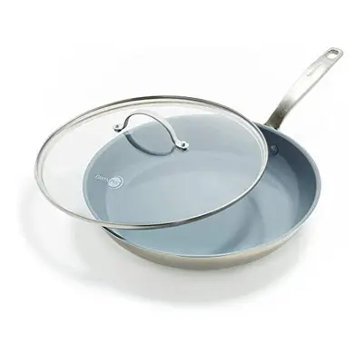 Treviso Stainless Steel Healthy Ceramic Nonstick, cm Frying Pan Skillet with Lid, PFAS-Free,Clad