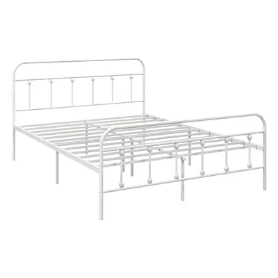 HOMCOM 5ft Metal King Platform Bed Frame w/ Underbed Storage Headboard White