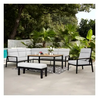 Porto Corner Garden Sofa with Chair and Bench (Black, Grey Cushions)