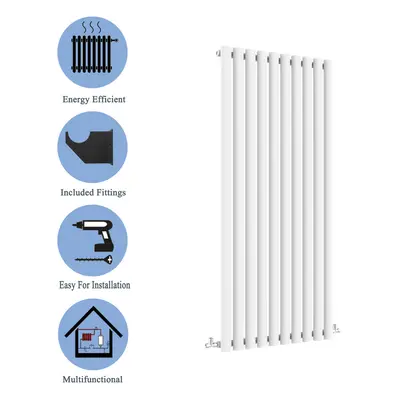 (Single, 1600x590mm) White Single/Double Oval Column Radiator