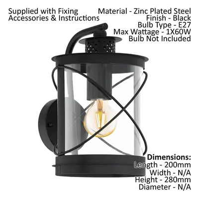 IP44 Outdoor Wall Light Black Hoop Lantern x 60W E27 Bulb Porch Lamp