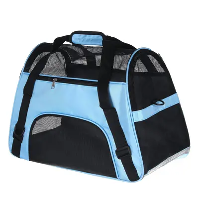 (Blue) Pet Carrier Soft Sided Cat Dog Comfort Safe Travel Tote Bag Travel Outdoor