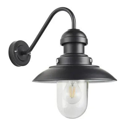 Matt Black Outdoor Fisherman Wall Light & Clear Glass Shade - Front Porch Light