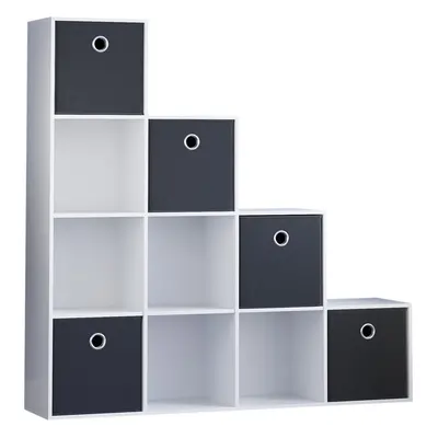 (White, Black) Durham Cube Staircase Shelf Drawer + Baskets