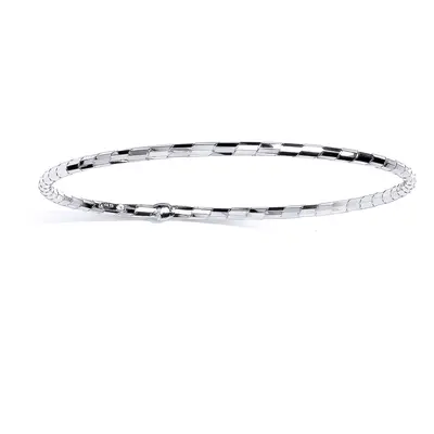 Jewelco London Ladies Platinum Plated Sterling Silver Diamond-cut Faceted Striped Slave Bangle B