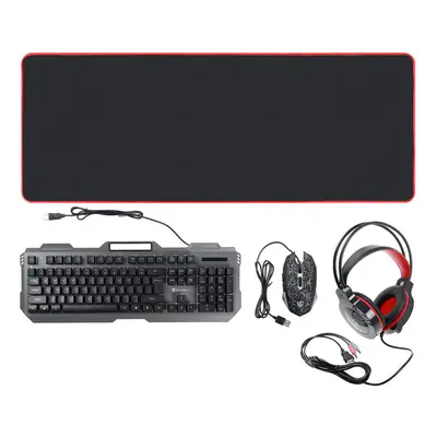 (Black) 4-in-1 Gaming Kit Set LED Gaming Over-Ear Headset Keyboard & Mouse & Mouse Pad Combo Set