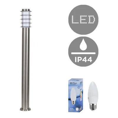 Modern Outdoor Stainless Steel Metre Tall Bollard Lantern Light Post - Complete with a 4w LED Ca