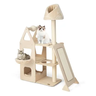 Tall Cat Tree Multi-Layer Wooden Cat Tower W/ Scratching Ball & Posts