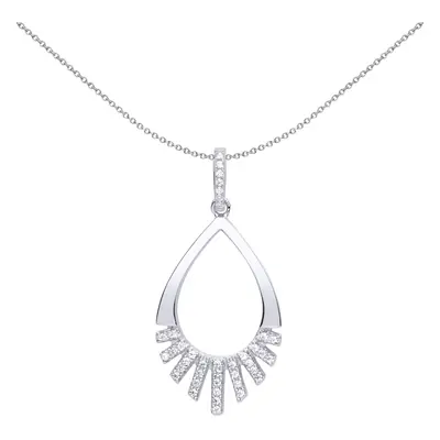 Jewelco London Ladies Sterling Silver Cubic Zirconia Minimal Art Deco Tear Pendant Necklace inch