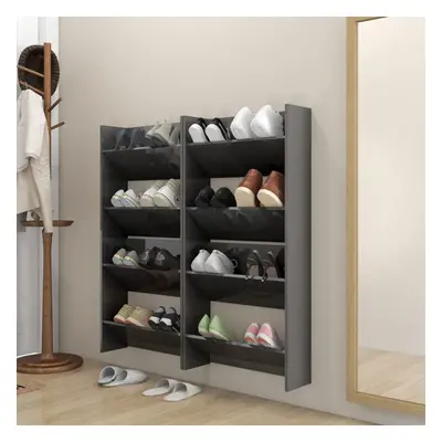 vidaXL 4x Wall Shoe Cabinets High Gloss Grey Chipboard Shoe Rack Shelf Cabinet