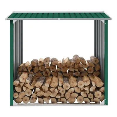 vidaXL Log Storage Shed Galvanised Steel Green Garden Outdoor Firewood Sheds