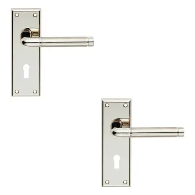 2x PAIR Round Bar Handle on Lock Backplate x 50mm Polished & Satin Nickel