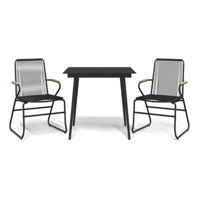 (3 pcs) vidaXL Garden Dining Set Outdoor Table and Chairs Lounge Set Black PVC Rattan