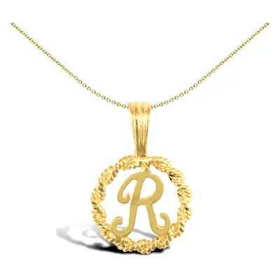 Jewelco London Solid 9ct Yellow Gold Rope Identity Initial Charm Pendant Letter R - JIN001-R