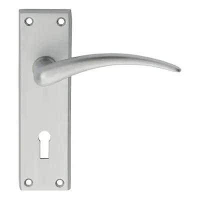 PAIR Slim Arched Door Handle on Lock Backplate x 43mm Satin Chrome