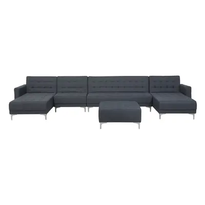 6 Seater U-Shaped Modular Fabric Sofa with Ottoman Dark Grey ABERDEEN