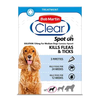 (Medium Dog, Case of Packs) Bob Martin Clear Spot On Dog Flea & Tick Solution