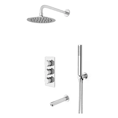 Nes Home Chrome Round Way Concealed Thermostatic Shower Mixer Valve Shower Head Handset Spout Se