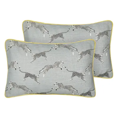 Set of Cotton Cushions Cheetah Motif x cm Grey ARALES